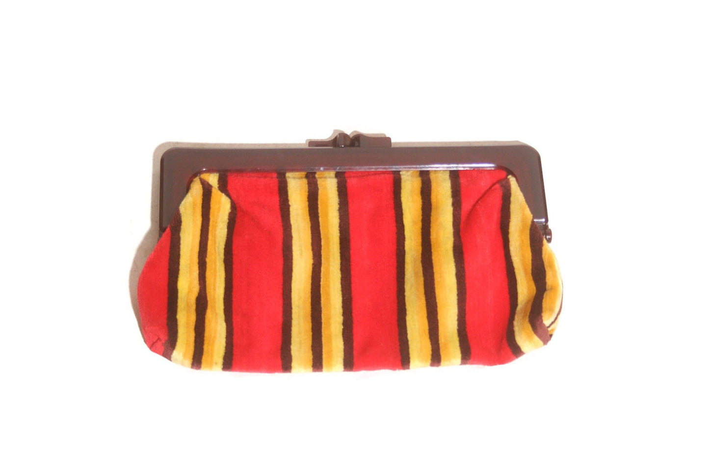 Vintage 1970s Bright Striped Carpet Retro Snap Clutch Purse