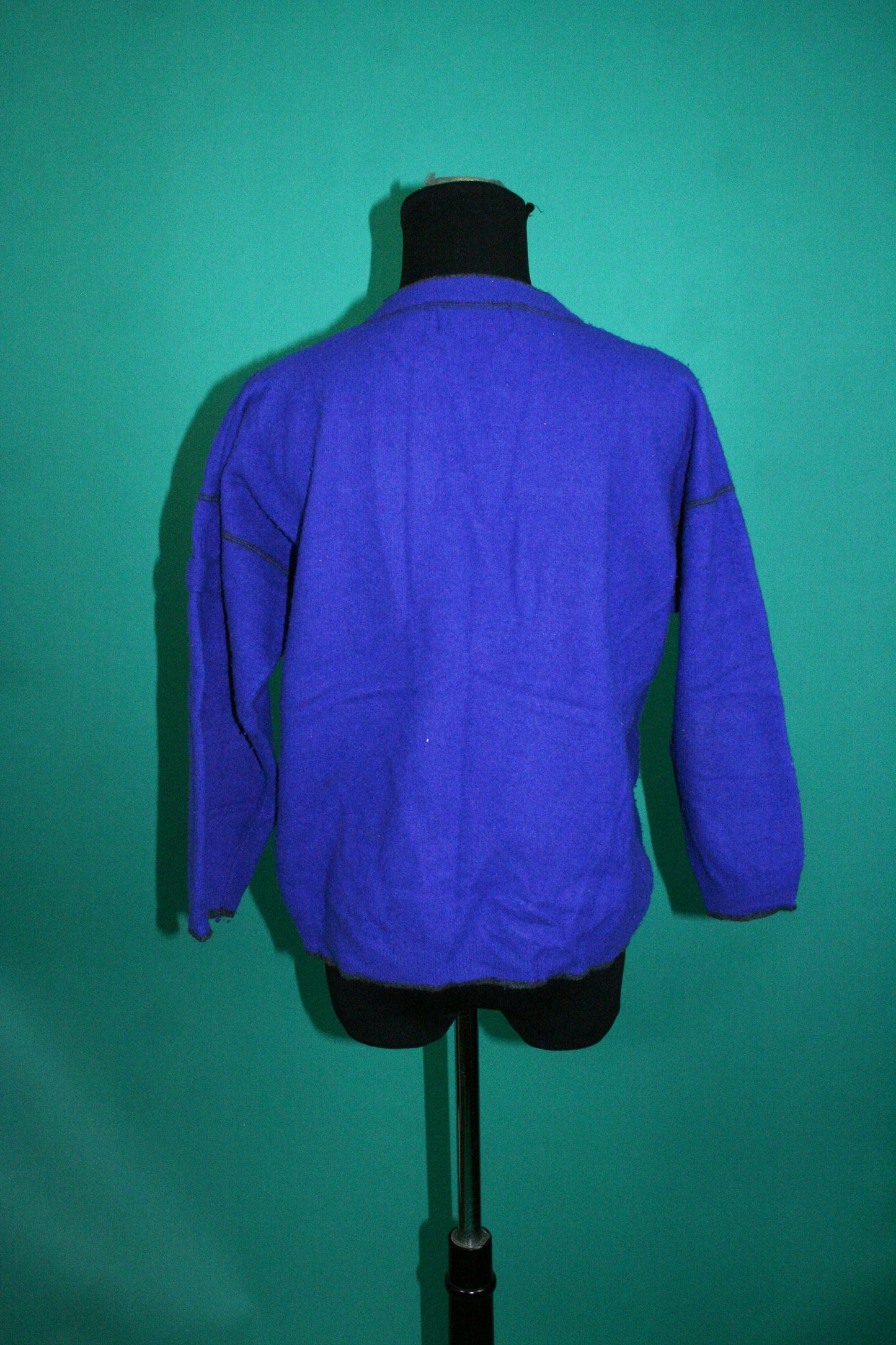 Vintage 80s 1980s Ultra Violet Lambswool Button Up Mock Neck Batwing Quarter Sleeve Tarazzia Beatnik Pocketed Pullover Mod Sweater Medium M