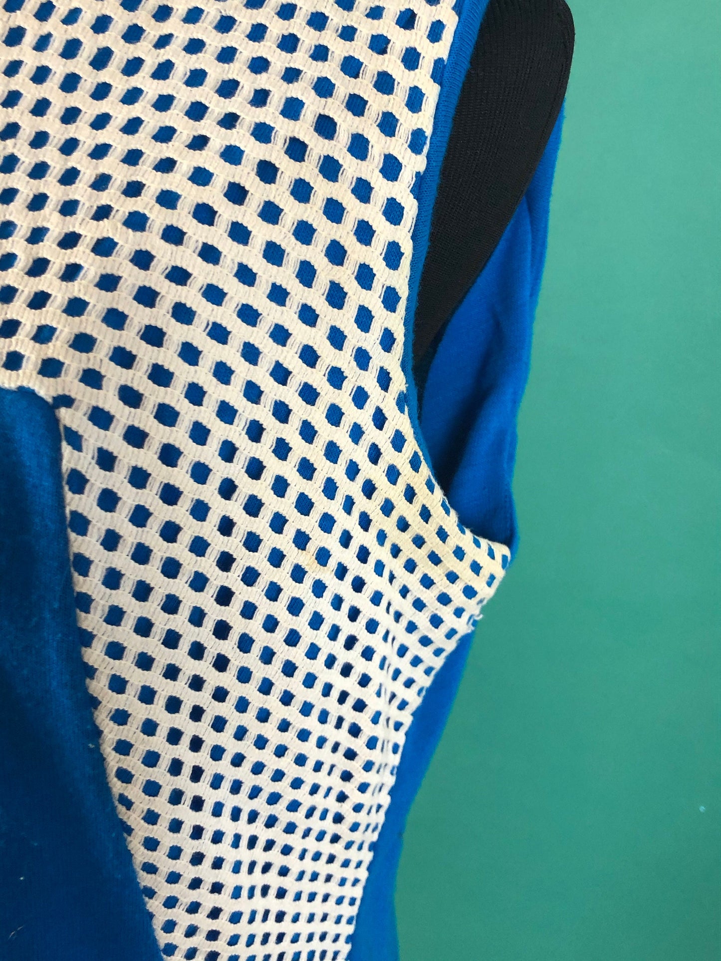 Electric Blue and White Netted Collar Vintage 70s Shoulder Sleeveless Comfy Casual Summer Space Girl Dress size Medium