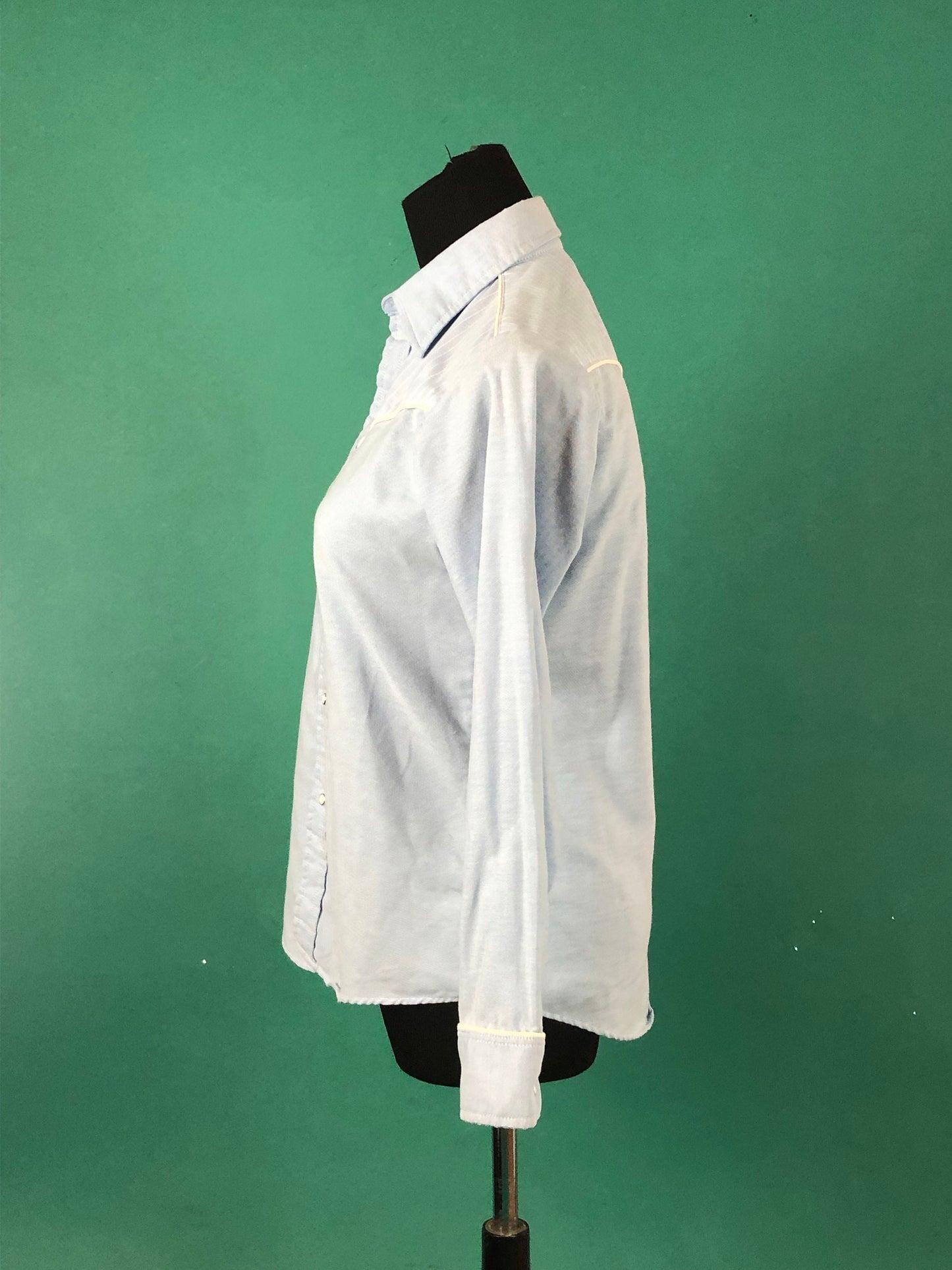 Levis Strauss Denim Blue and White Vintage 70s Striped Long Sleeve Snap Button Collared Button Down size XS