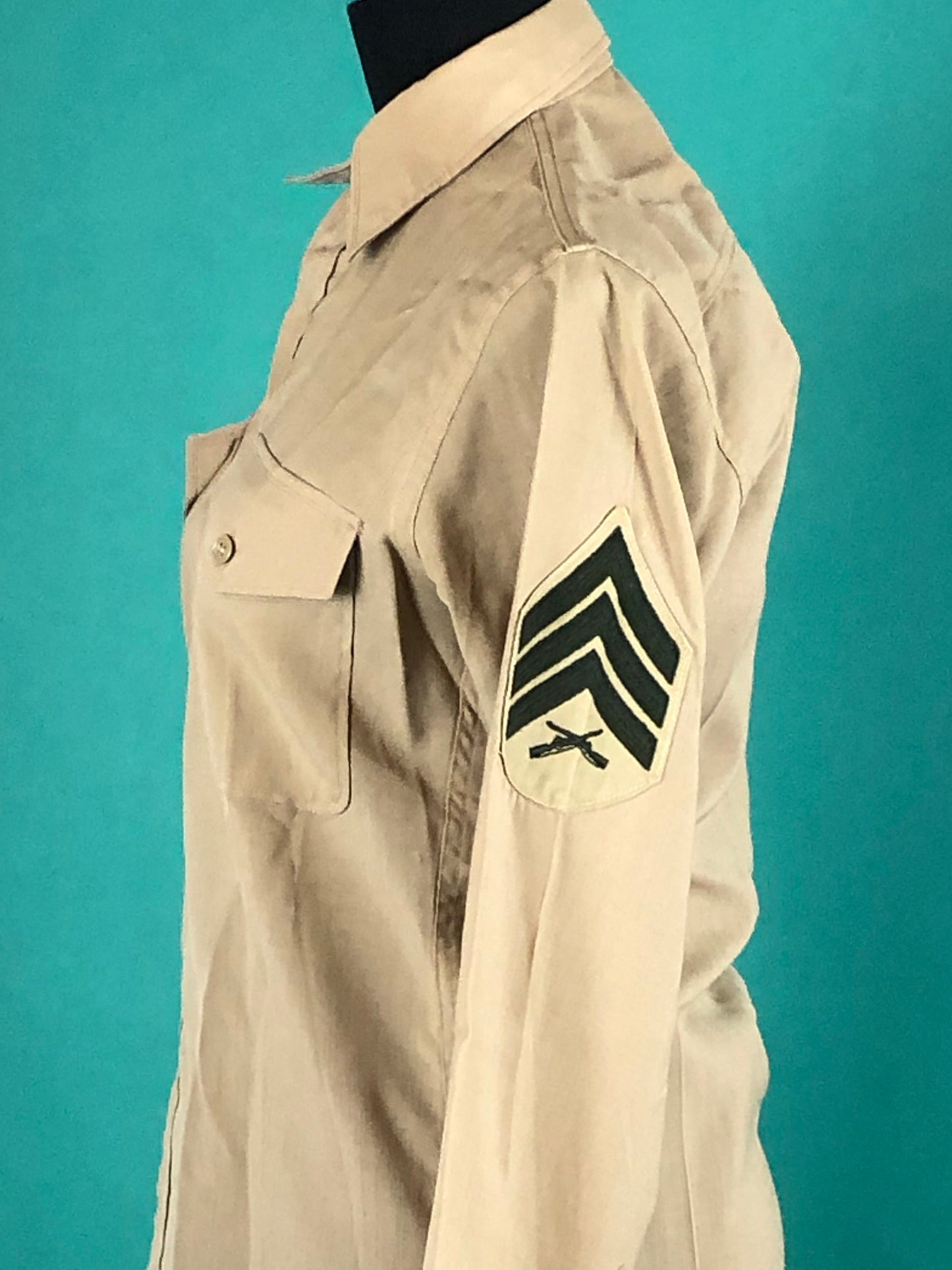 Khaki Boy Scout Army Vintage 80s Long Sleeve Button Up Pocketed Halloween Costume Size Small