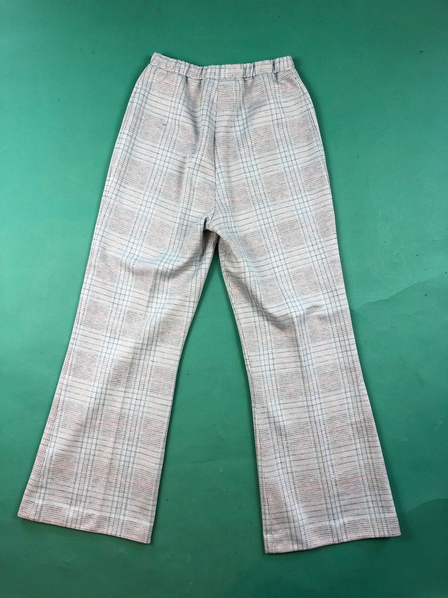 Light Blue Plaid Wide Leg Vintage 60s 70s Polyester Curvy Retro Pleated Pants