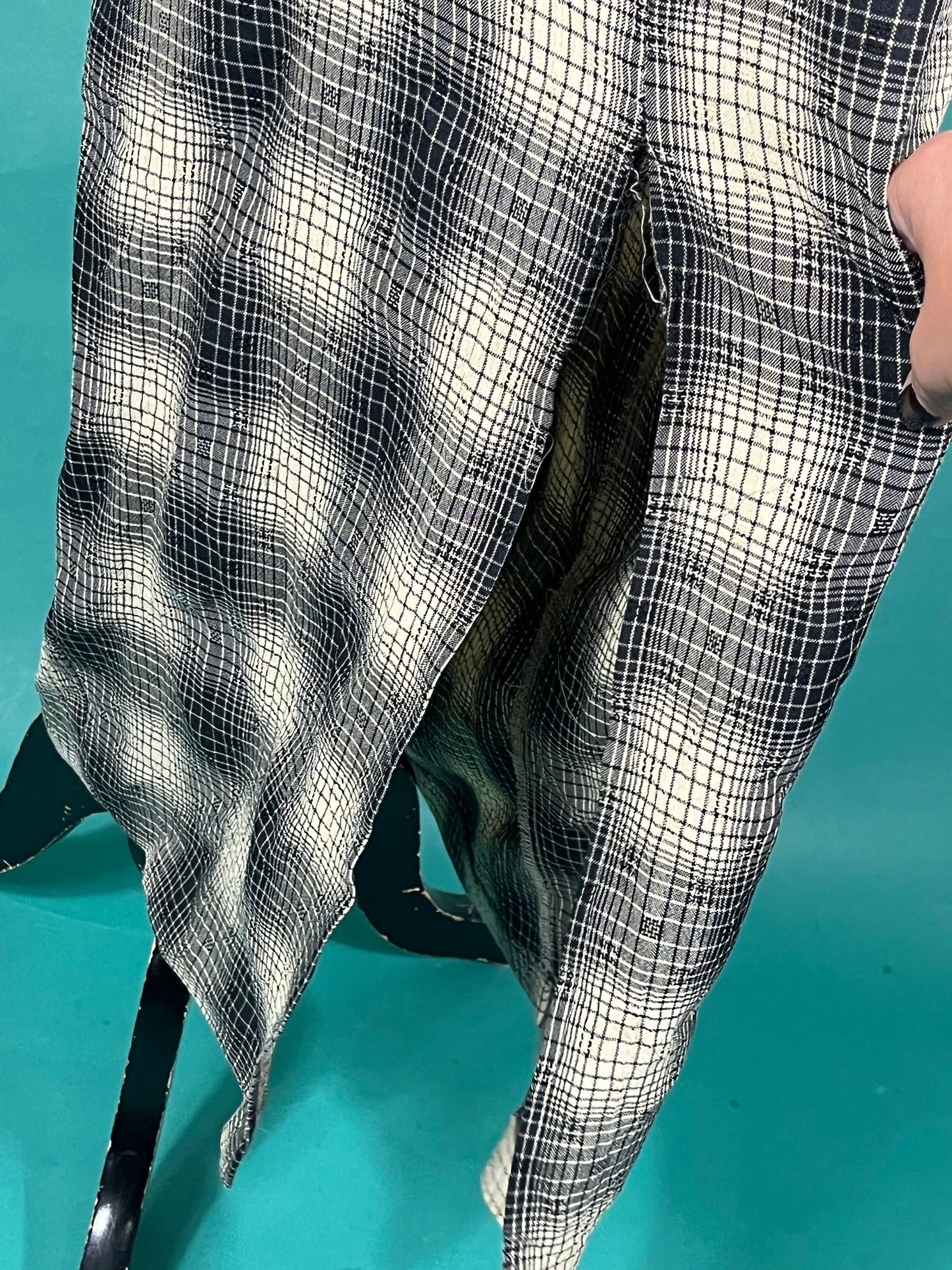 Vintage 90s Dawn Joy Double Breasted U Neck Plaid Slitted Midi Bodycon Dress size Medium