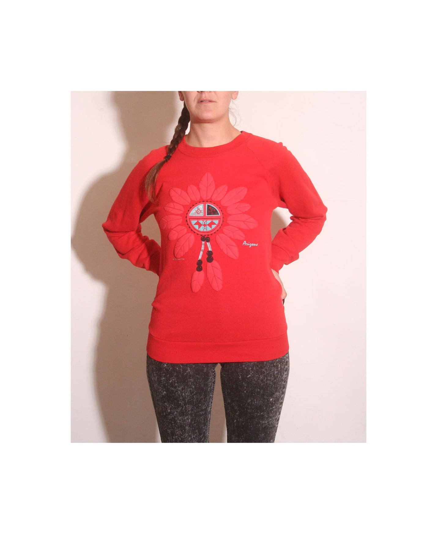 Vintage 90s fitted native american feathers southwestern arizona sweatshirt size xs/s