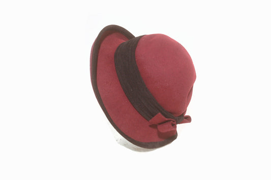 Burgundy Bowler Hat Vintage 80s Nordstrom Wool Color Block Felt