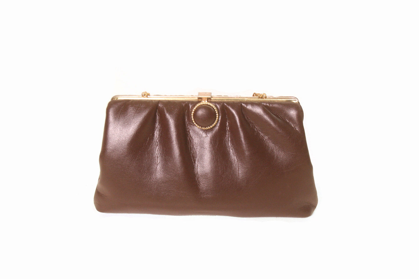 Vintage 1960s Brown Snap Clasp Retro Chain Clutch Purse