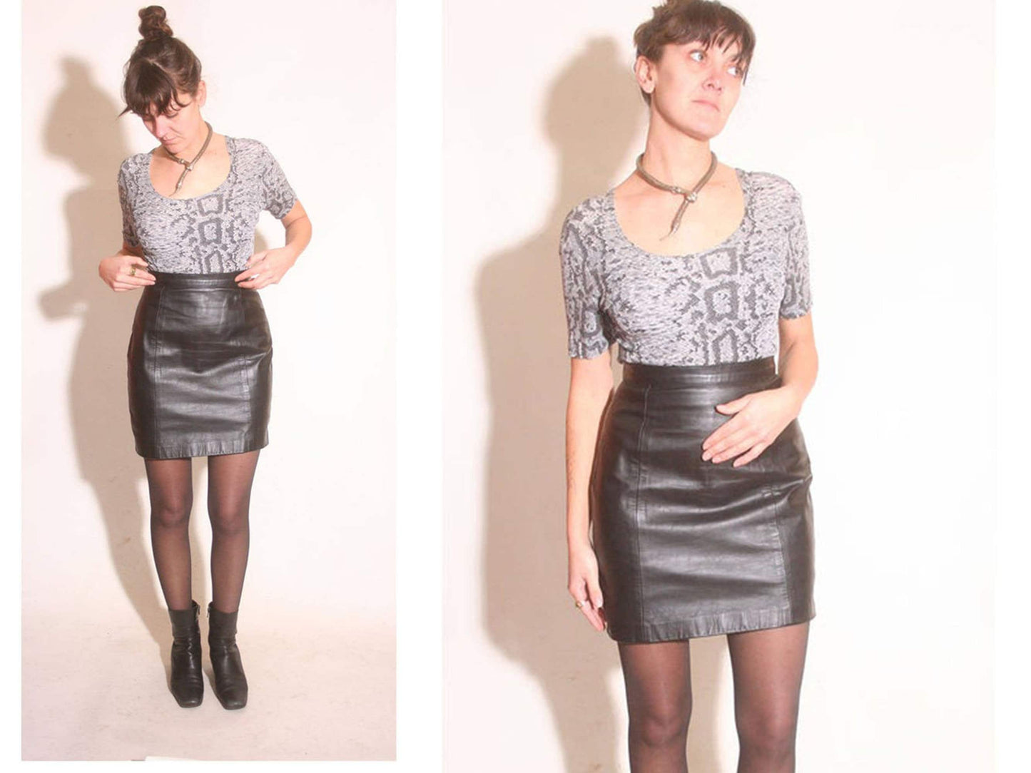 Vintage 1990s Silver and Grey Snakeskin Animal Print Midriff Stretch Top size L