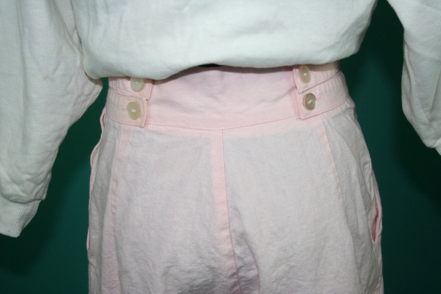 Vintage 1980s 80s Linen High Waisted Baby Pink Pastel Pleated Pegged Cigarette Trouser Pant Bottoms Small S