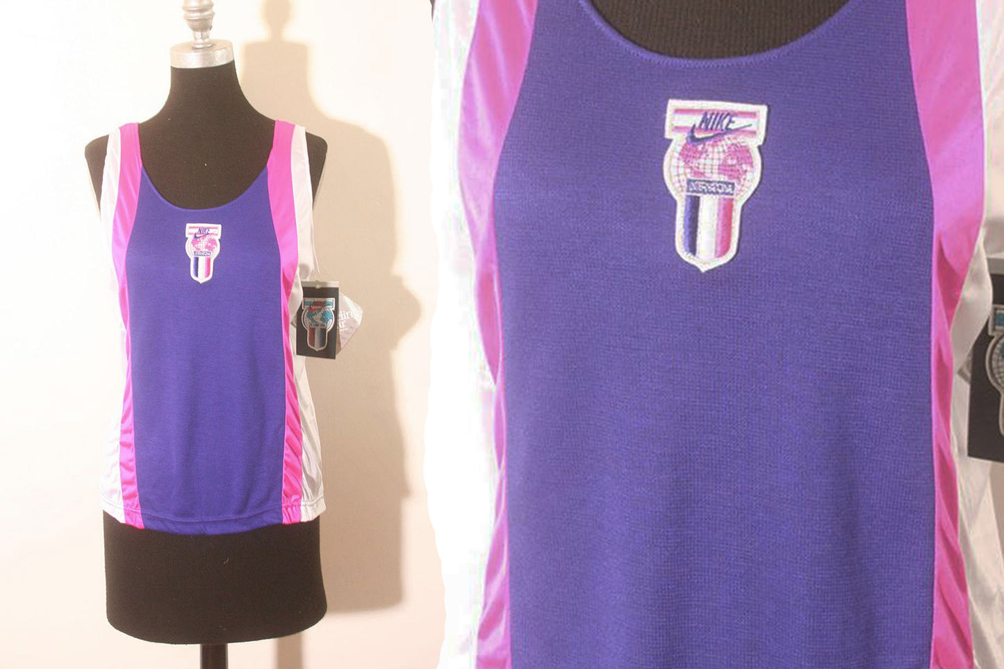 Vintage Nike Shirt 80s Sheer Tank Top International Dead Stock Women's Marathon Athletic Track Sports Tee SWOOSH Running Ultra Violet Medium