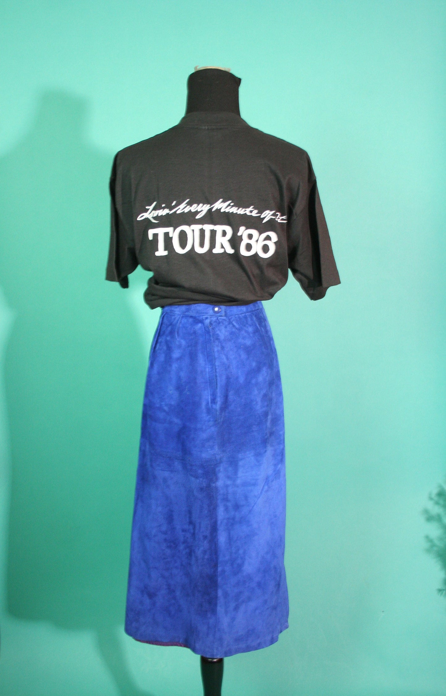 Vintage 1980s 80s Electric Blue High Waisted Pencil Skirt Leather Suede Richard Warren Long Knee Length Fitted Skirt size 4