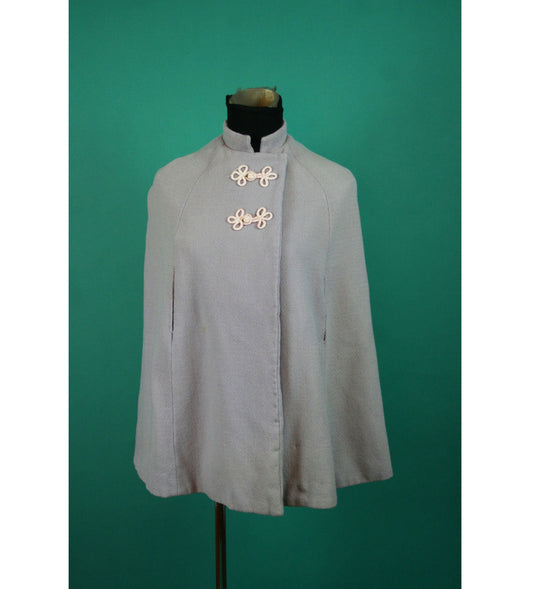 Vintage 1960s 60s Purple Lavender Applique Button Winter Wool Cropped Cape Extra Small XS