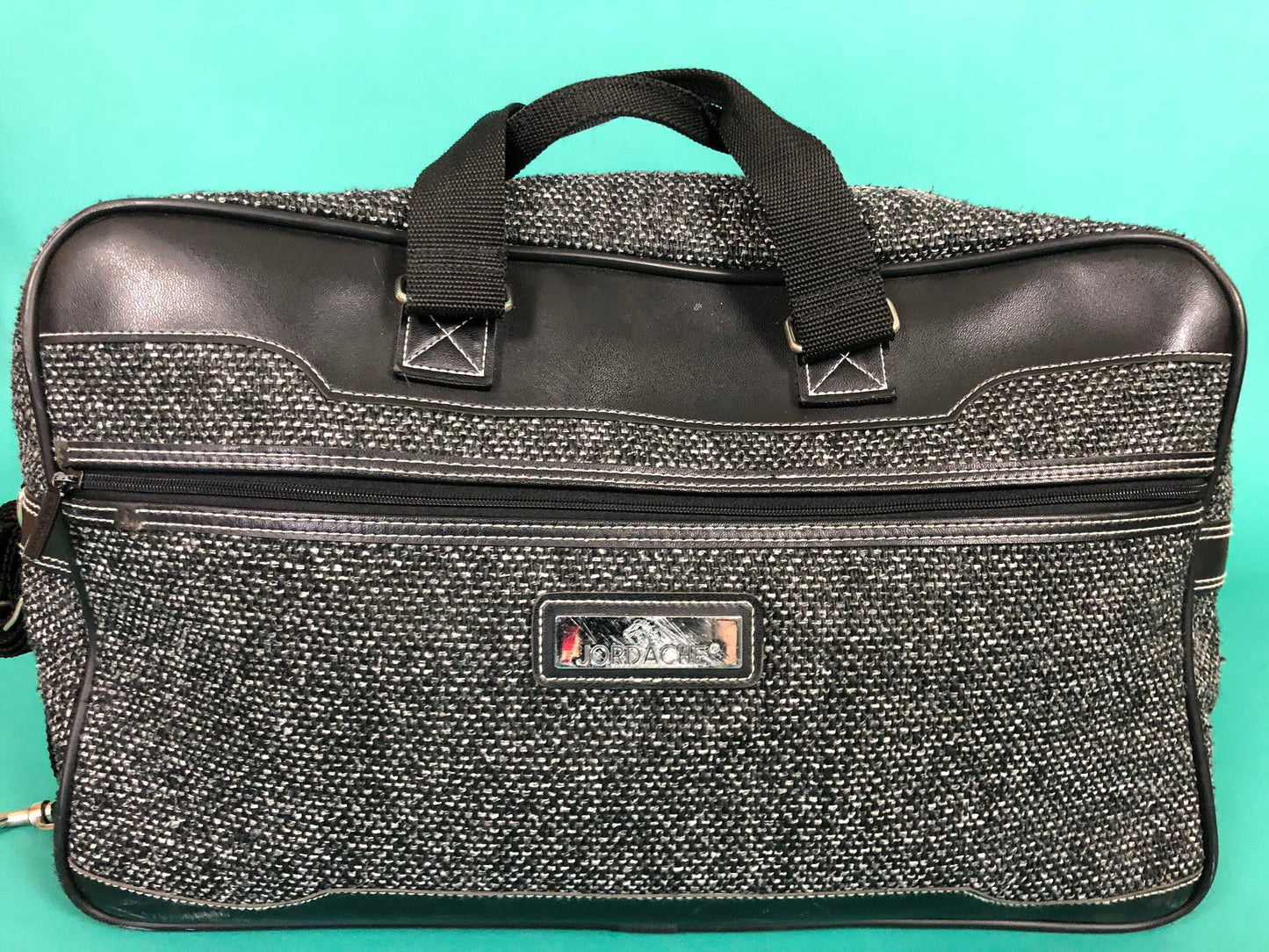 VIntage 1980s 80s Peppered Medium Size Tweed Travel Carry on Shoulder Luggage Bag