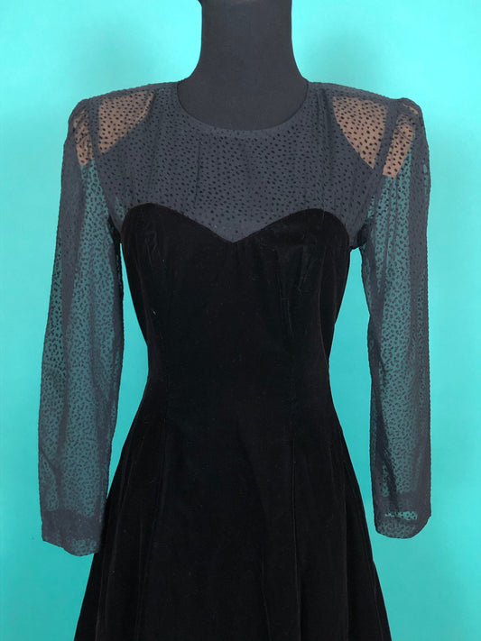 80s Velvet Sheer Polka Dot Sweet heart Tulle Karen Lucas for Niki Dress - 6