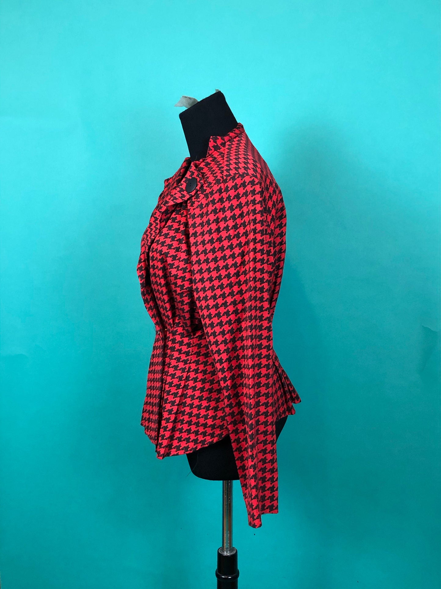 80s Houndstooth Peplum Batwing Blazer- 7/8