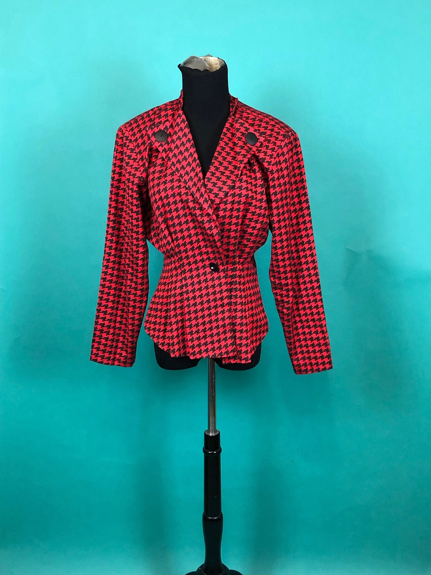 80s Houndstooth Peplum Batwing Blazer- 7/8