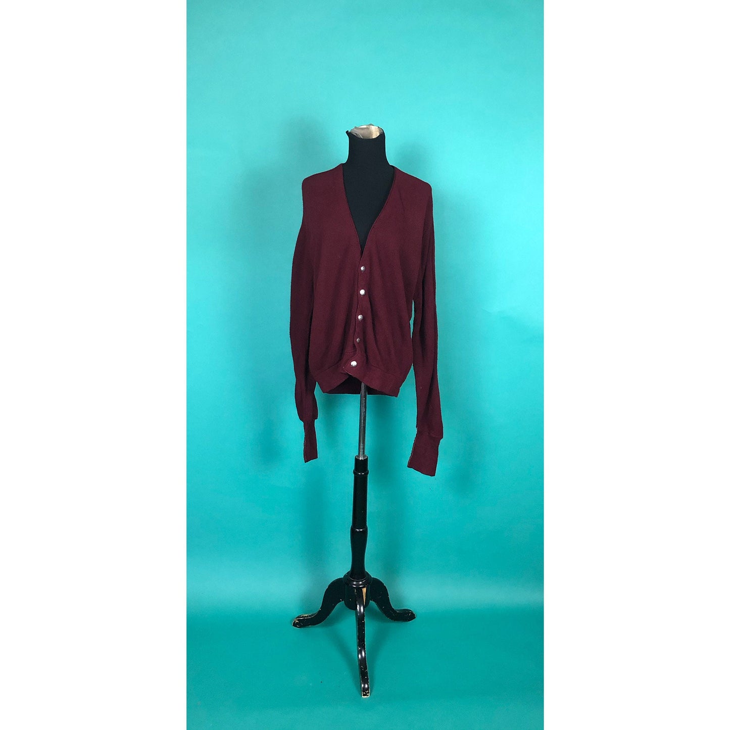 Maroon Cardigan Sweater Vintage 90s Button Down Long Sleeve Grunge Pullover size M/L
