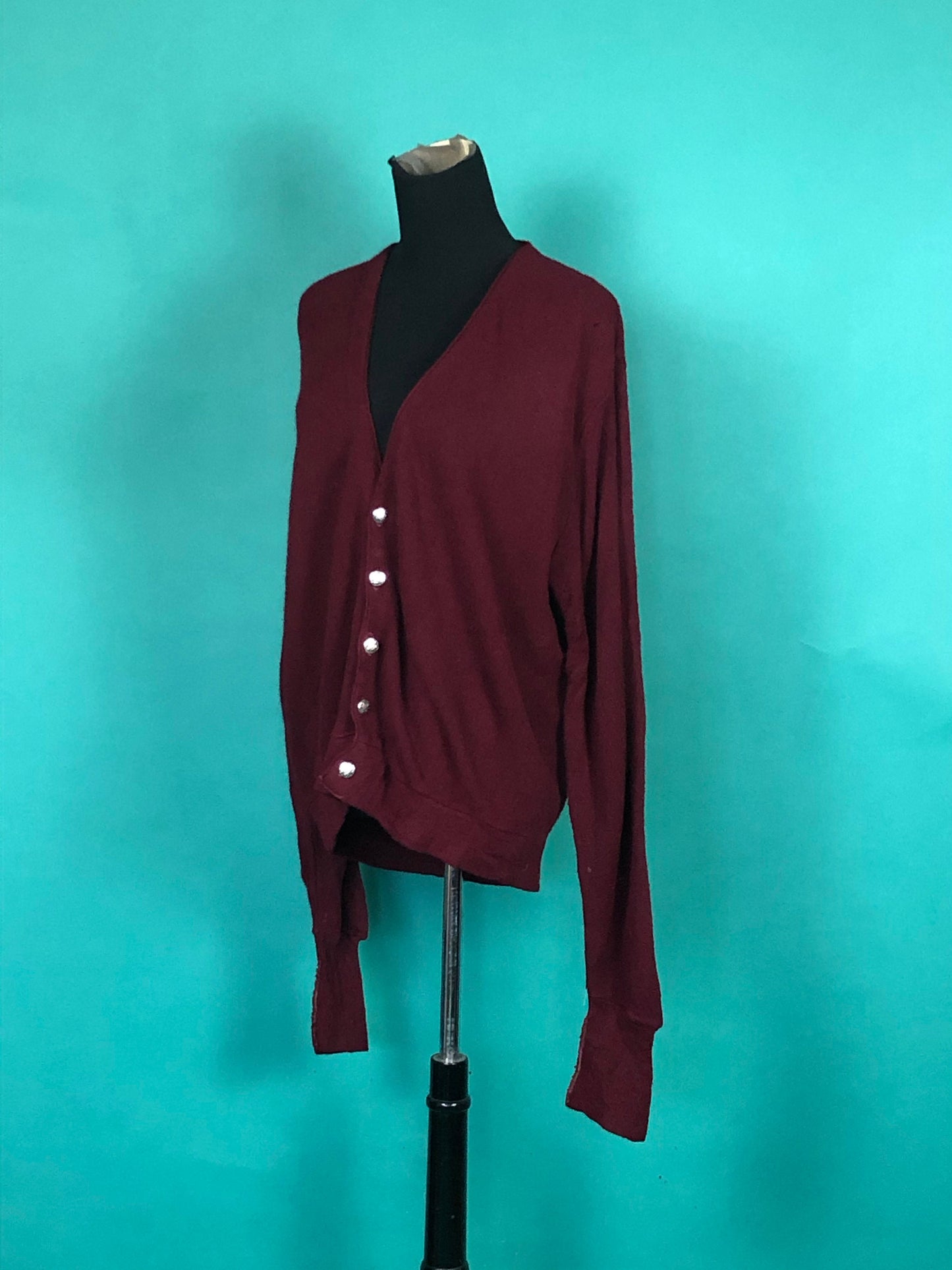 Maroon Cardigan Sweater Vintage 90s Button Down Long Sleeve Grunge Pullover size M/L