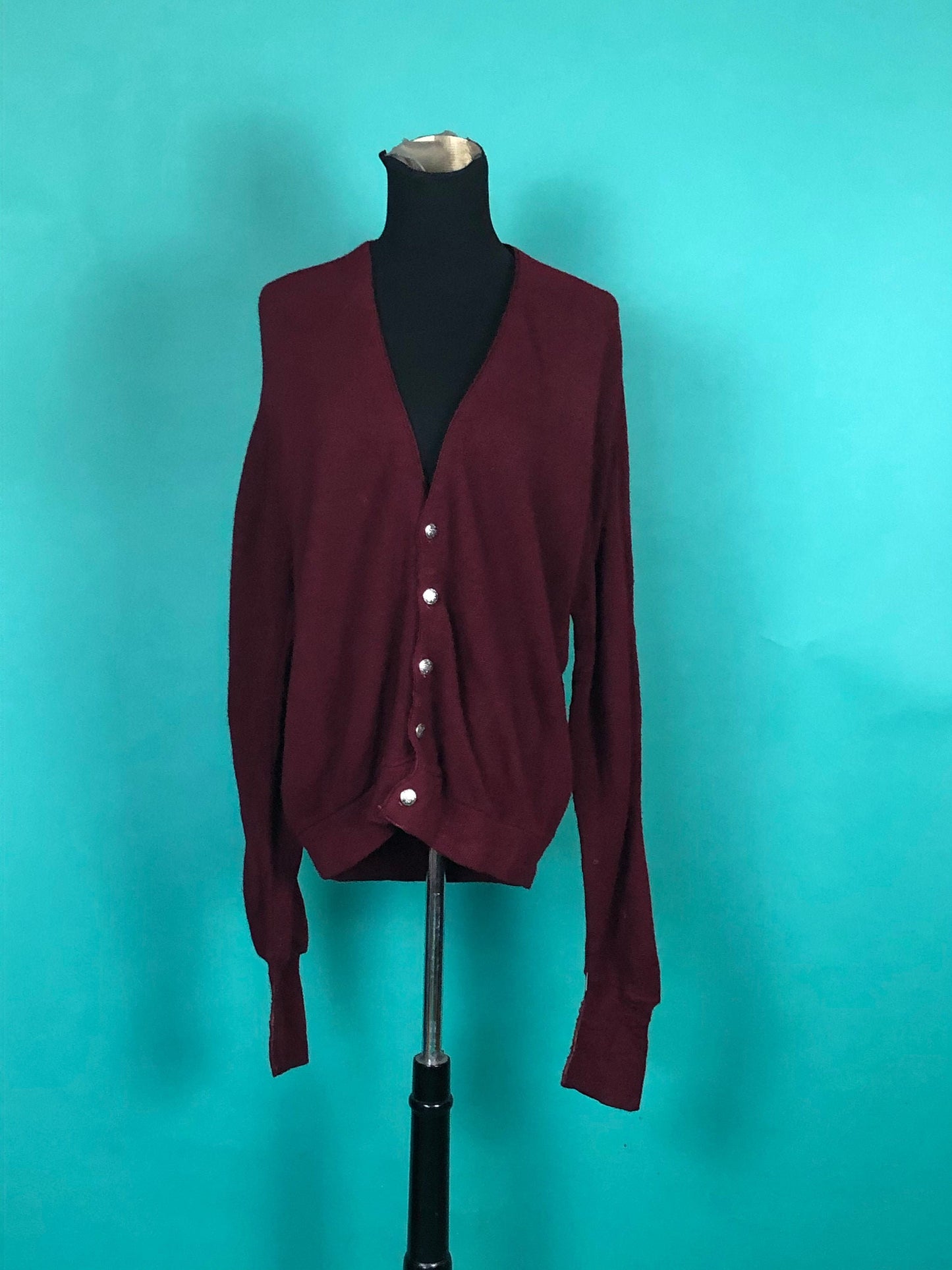 Maroon Cardigan Sweater Vintage 90s Button Down Long Sleeve Grunge Pullover size M/L
