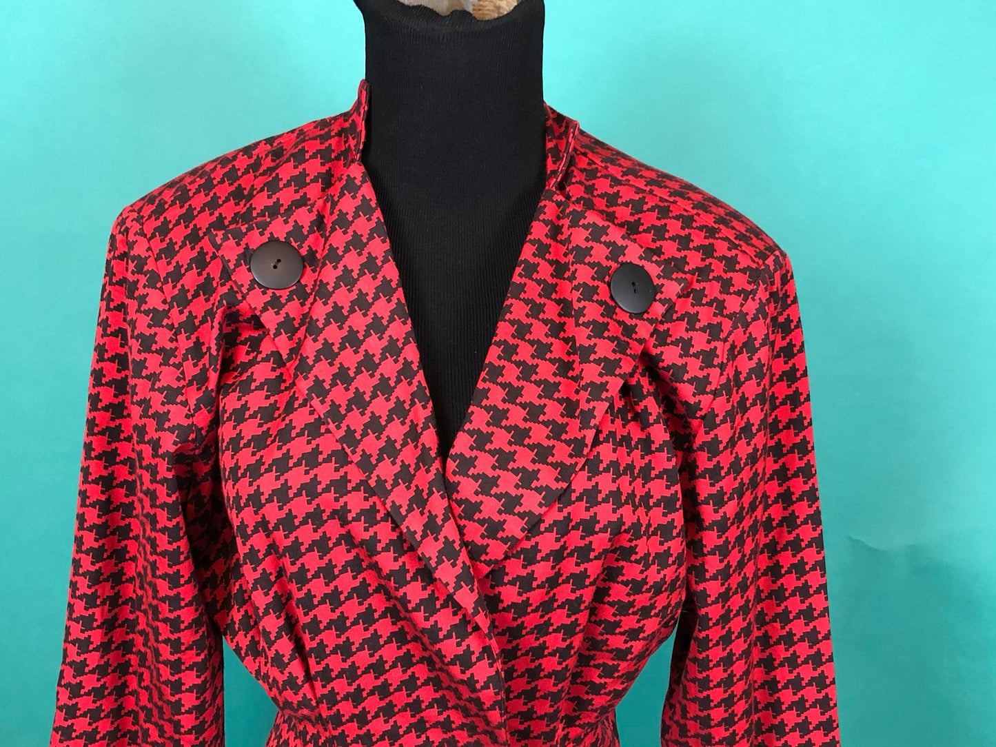 80s Houndstooth Peplum Batwing Blazer- 7/8