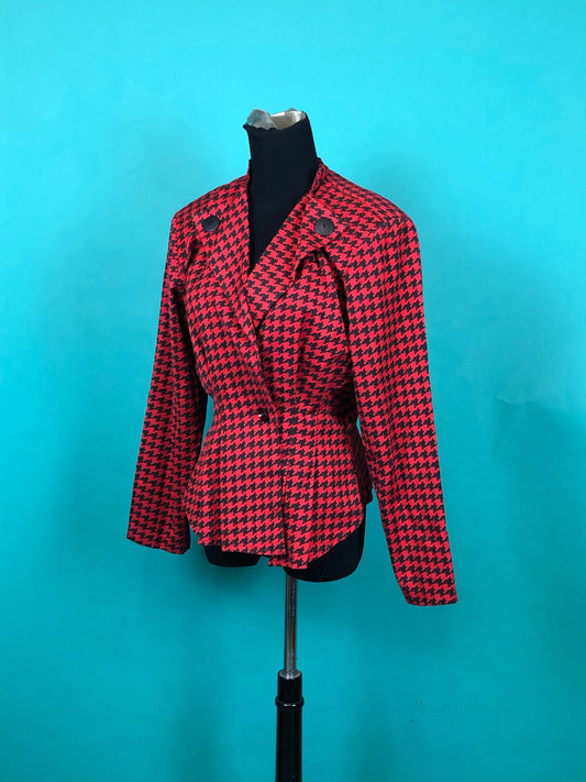 80s Houndstooth Peplum Batwing Blazer- 7/8