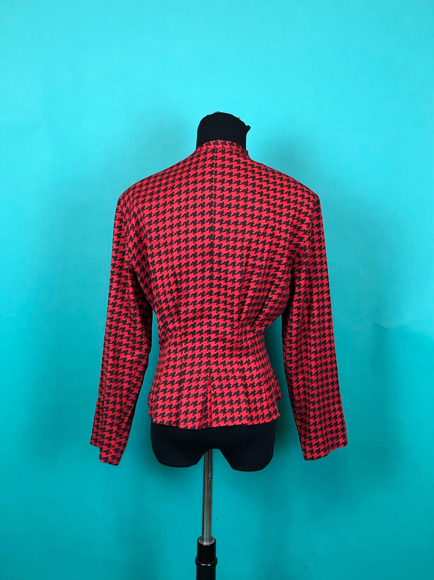 80s Houndstooth Peplum Batwing Blazer- 7/8