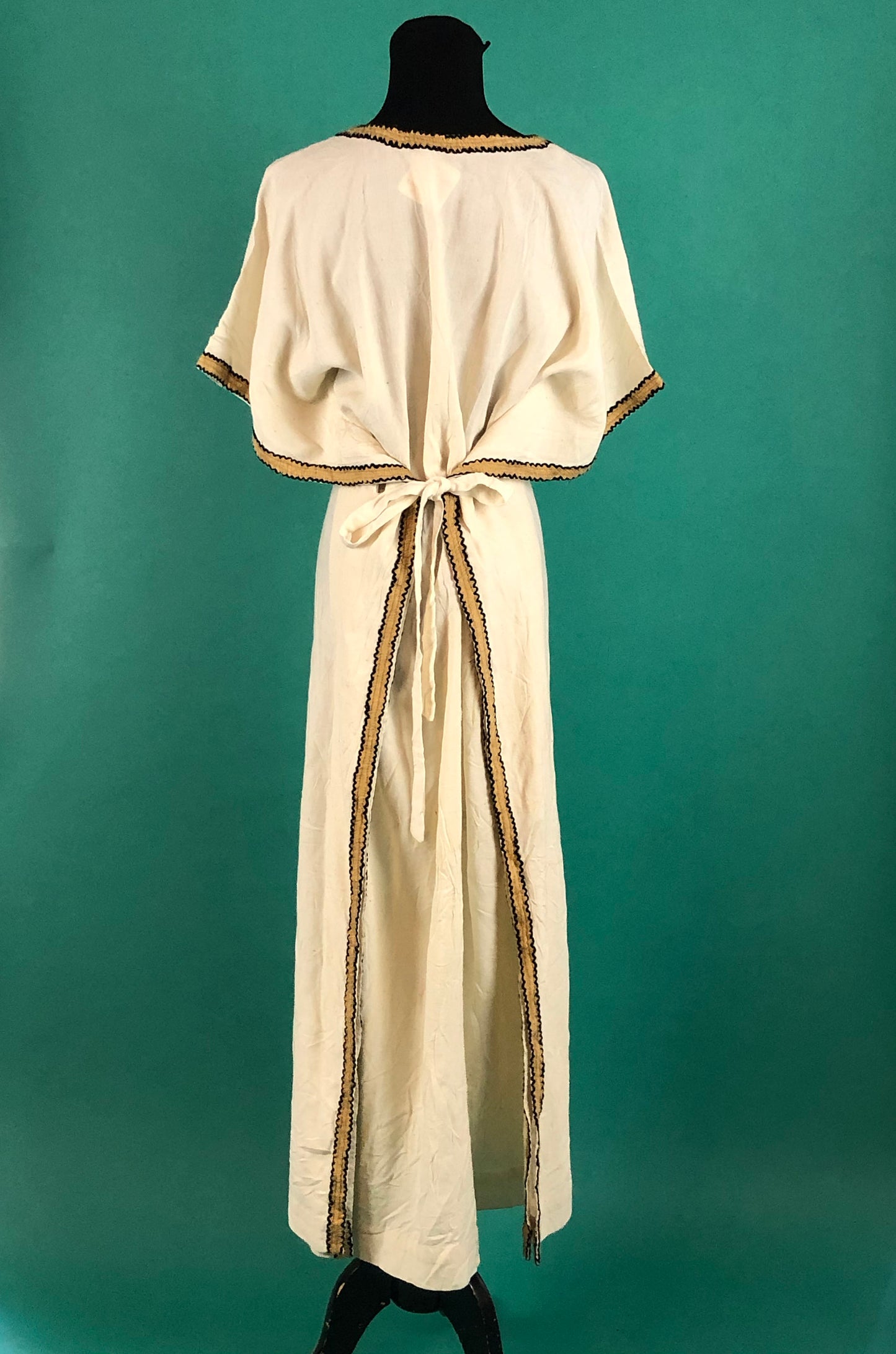 Yarn Knit Bamboo Kaftan Vintage 70s Full Swimsuit Cover Up Tie Waist Slitted Side Pullover Robe size Medium