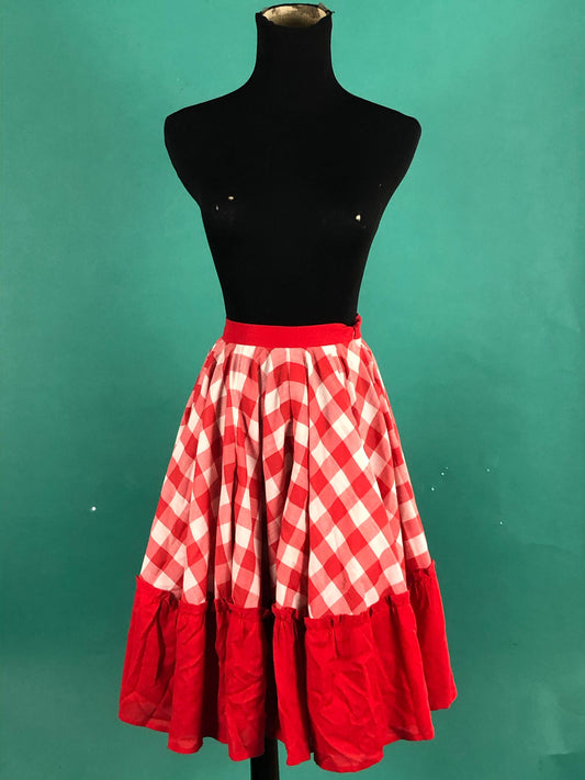 80s Picnic Plaid Tulle  Square Dance Costume Skirt