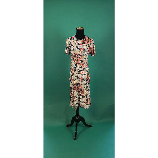 Retro Floral Apron Vintage 60s Gardening Casual Short Sleeve Midi Shift Dress size Large