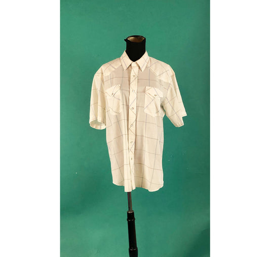 Western Striped Lee Vintage 60s 70s Short Sleeve Pocketed Snap Button Down Oxford Shirt size Large