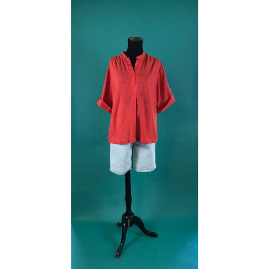 Red Casual Blouse Vintage 70s Avon Comfy Cuffed Quarter Sleeve V Neck Batwing Gardening Top size Medium