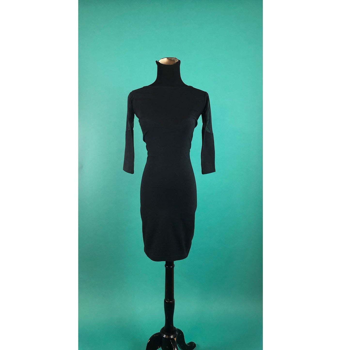 Black Cutout Sheer Sweetheart Dress Vintage 90s Bodycon Fly Girl Long Sleeve Silhouette Cocktail Party Dress size XXS