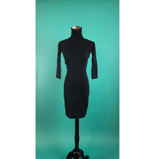 Black Cutout Sheer Sweetheart Dress Vintage 90s Bodycon Fly Girl Long Sleeve Silhouette Cocktail Party Dress size XXS