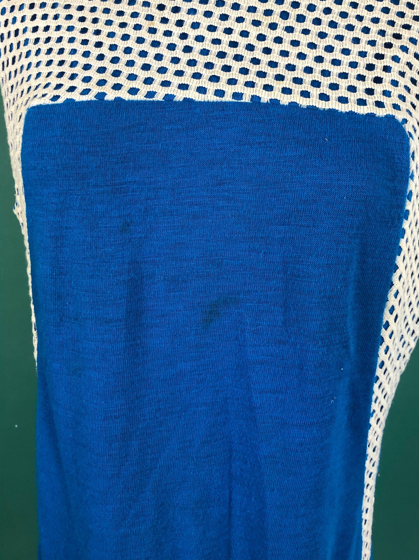 Electric Blue and White Netted Collar Vintage 70s Shoulder Sleeveless Comfy Casual Summer Space Girl Dress size Medium