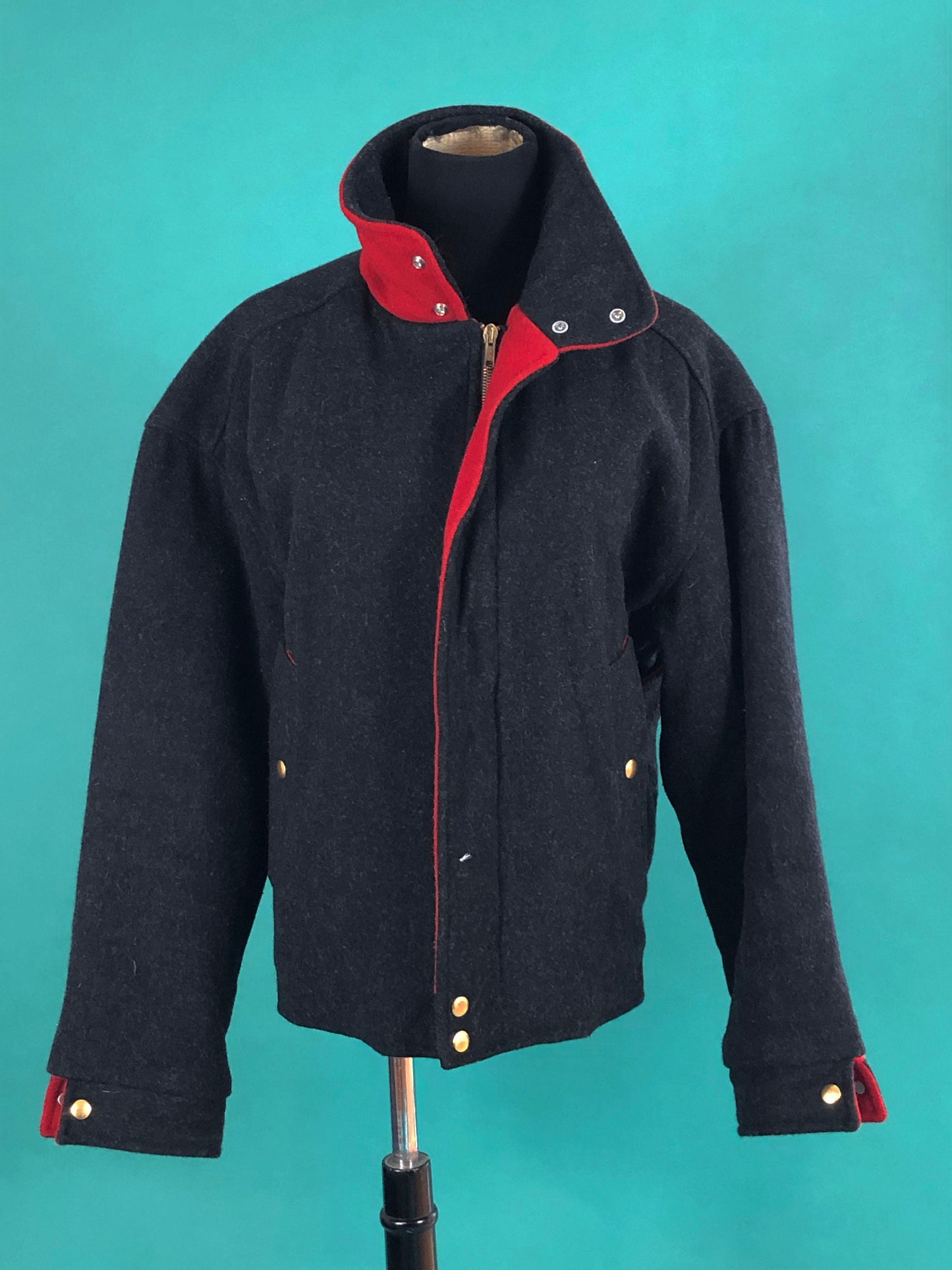 Peppered Gray Black Wool Batwing Vintage 80s Bomber Winter IDFM Jacket size Medium