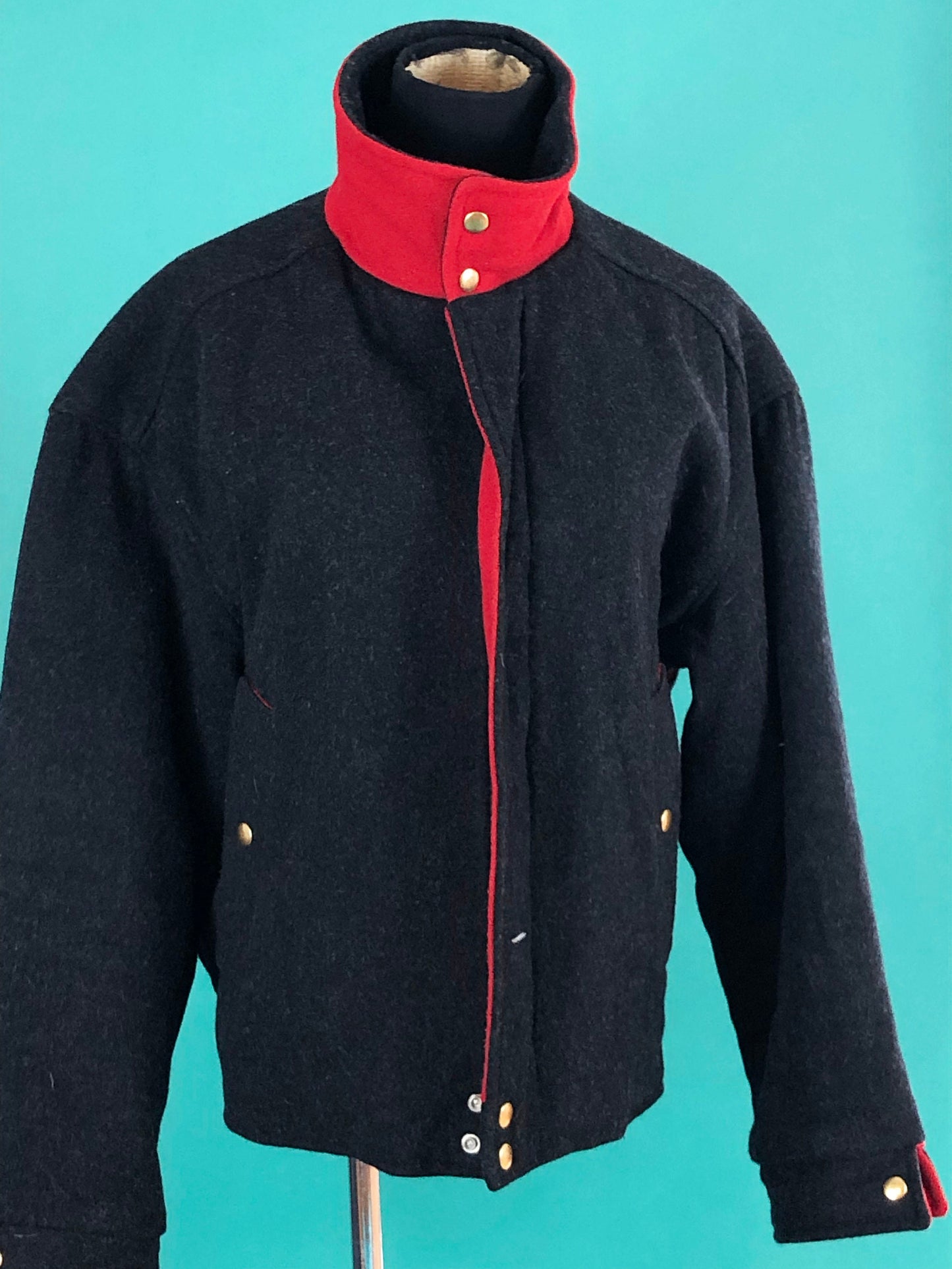 Peppered Gray Black Wool Batwing Vintage 80s Bomber Winter IDFM Jacket size Medium