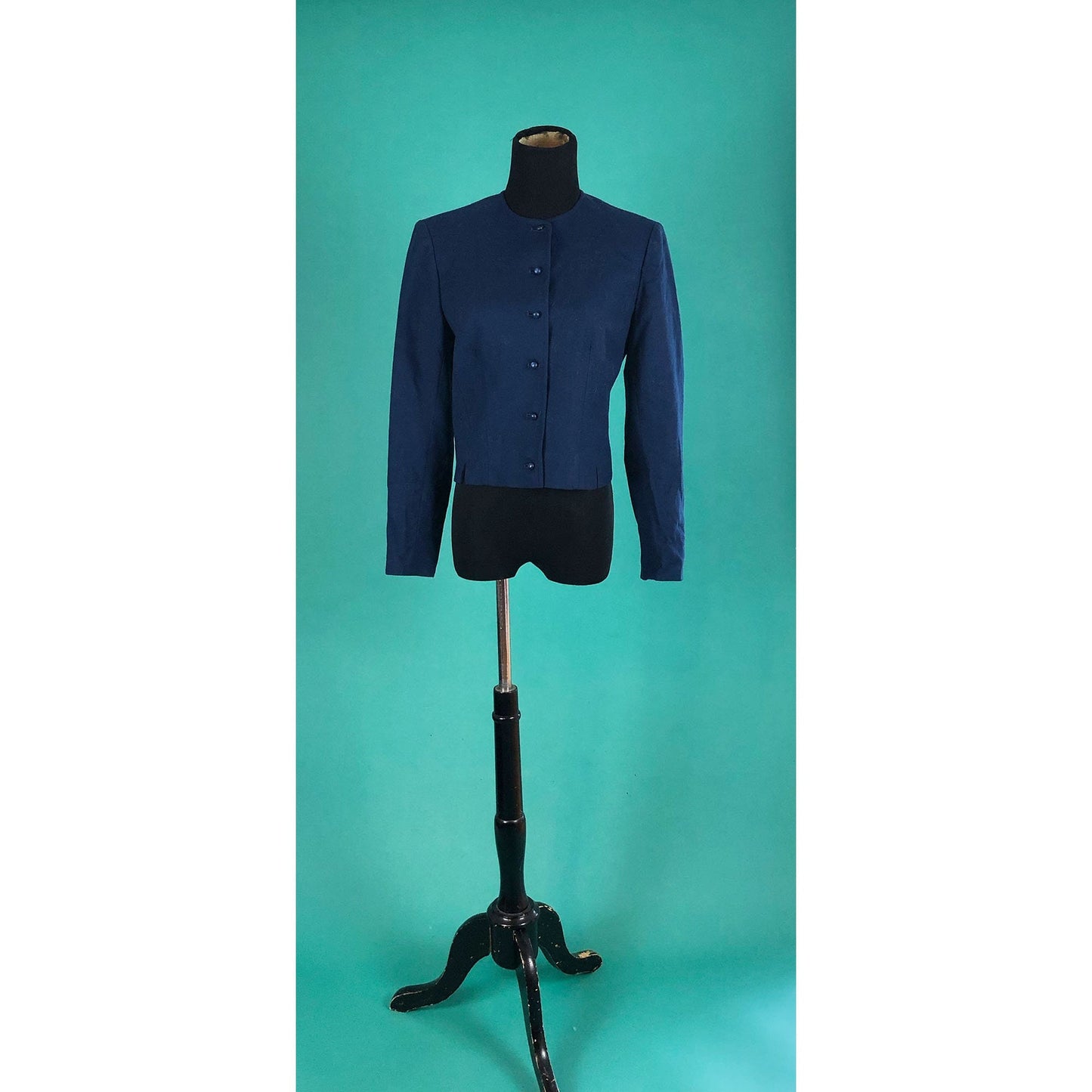 Navy Blue Cropped Button Up Vintage 80s 90s Cropped Pendleton Bolero Jacket size Small