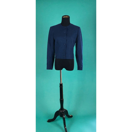 Navy Blue Cropped Button Up Vintage 80s 90s Cropped Pendleton Bolero Jacket size Small