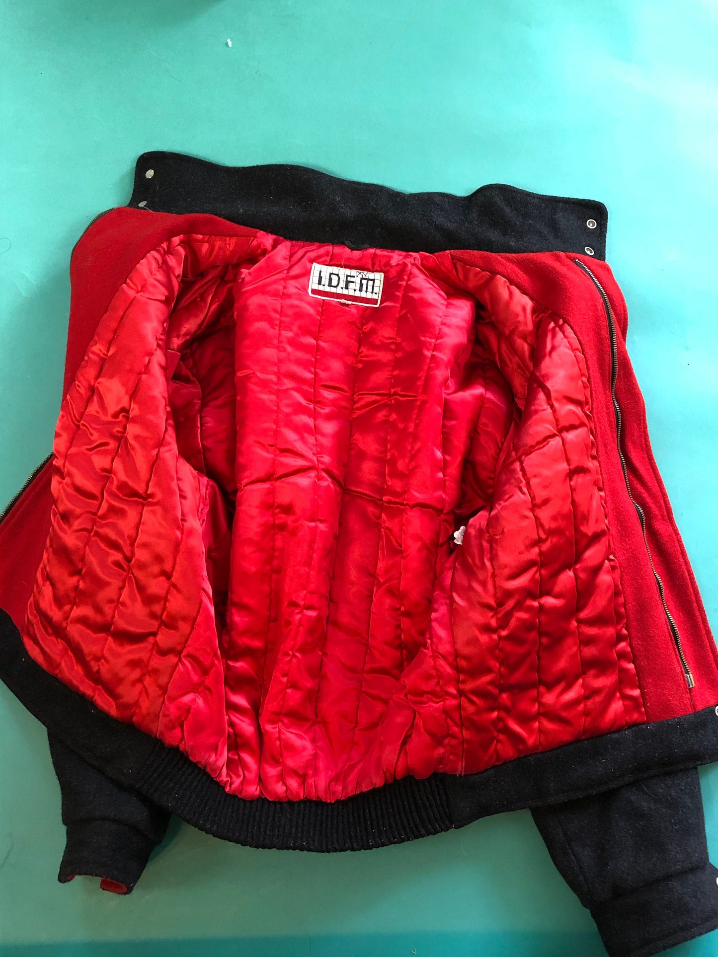 Peppered Gray Black Wool Batwing Vintage 80s Bomber Winter IDFM Jacket size Medium