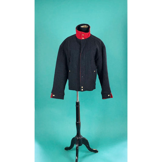 Peppered Gray Black Wool Batwing Vintage 80s Bomber Winter IDFM Jacket size Medium