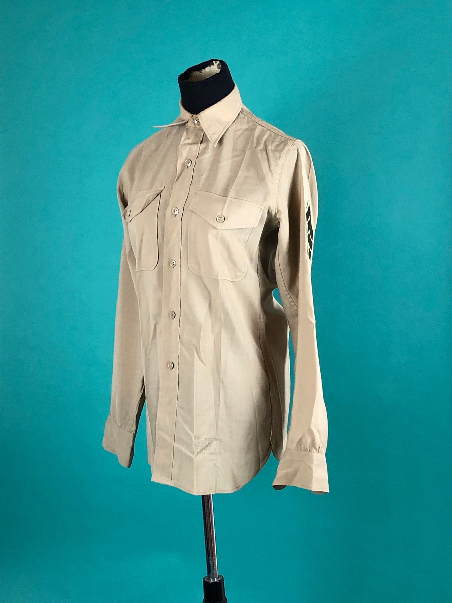 Khaki Boy Scout Army Vintage 80s Long Sleeve Button Up Pocketed Halloween Costume Size Small