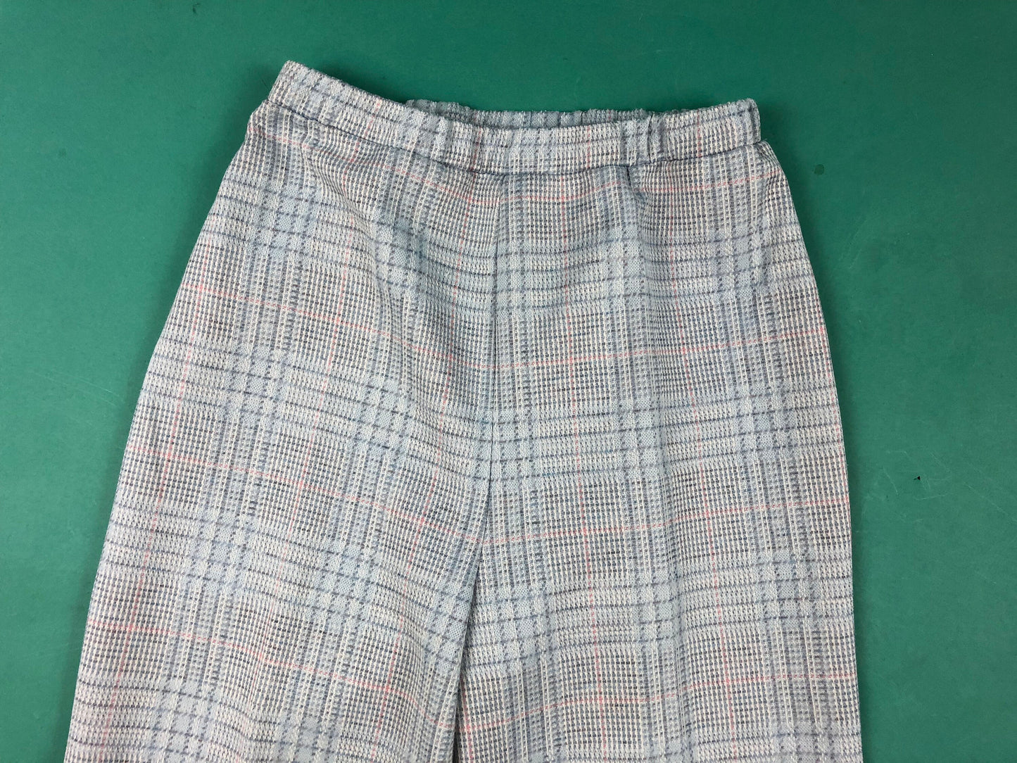 Light Blue Plaid Wide Leg Vintage 60s 70s Polyester Curvy Retro Pleated Pants