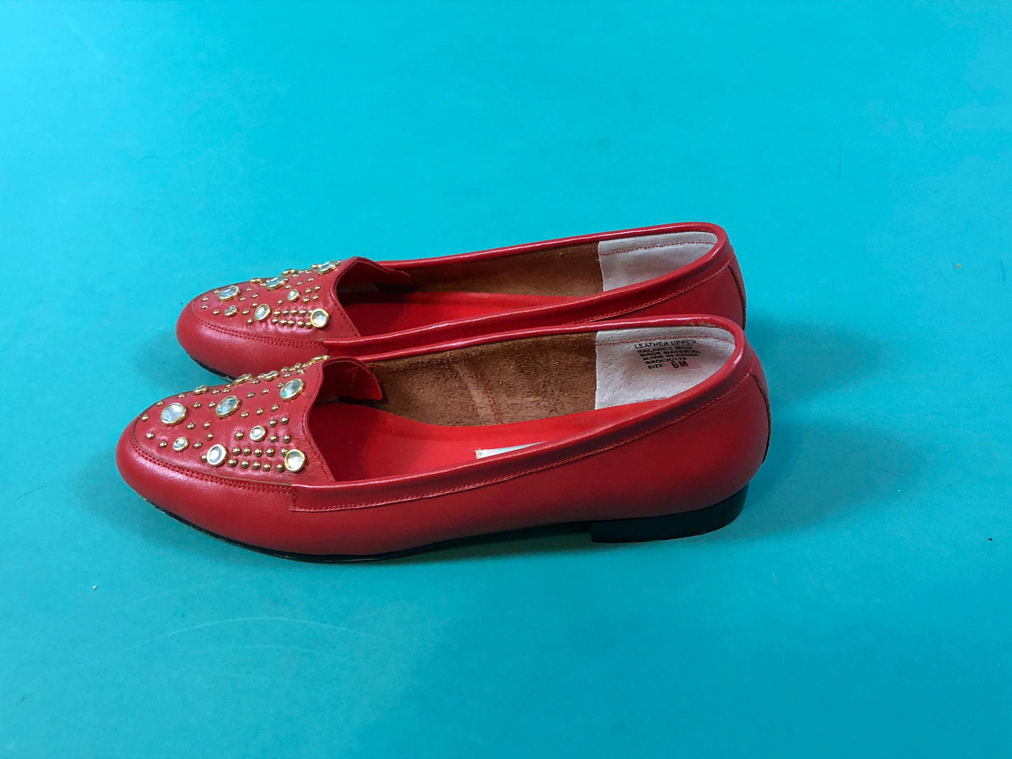 Rhinestone Red Leather Vintage 80s Sebastino Holiday Christmas Slip on Loafers size 6