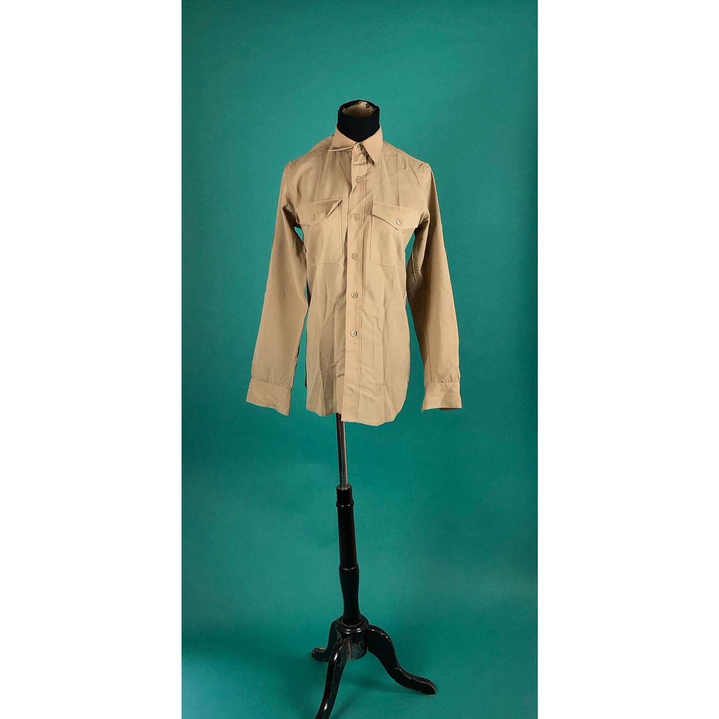 Khaki Boy Scout Army Vintage 80s Long Sleeve Button Up Pocketed Halloween Costume Size Small