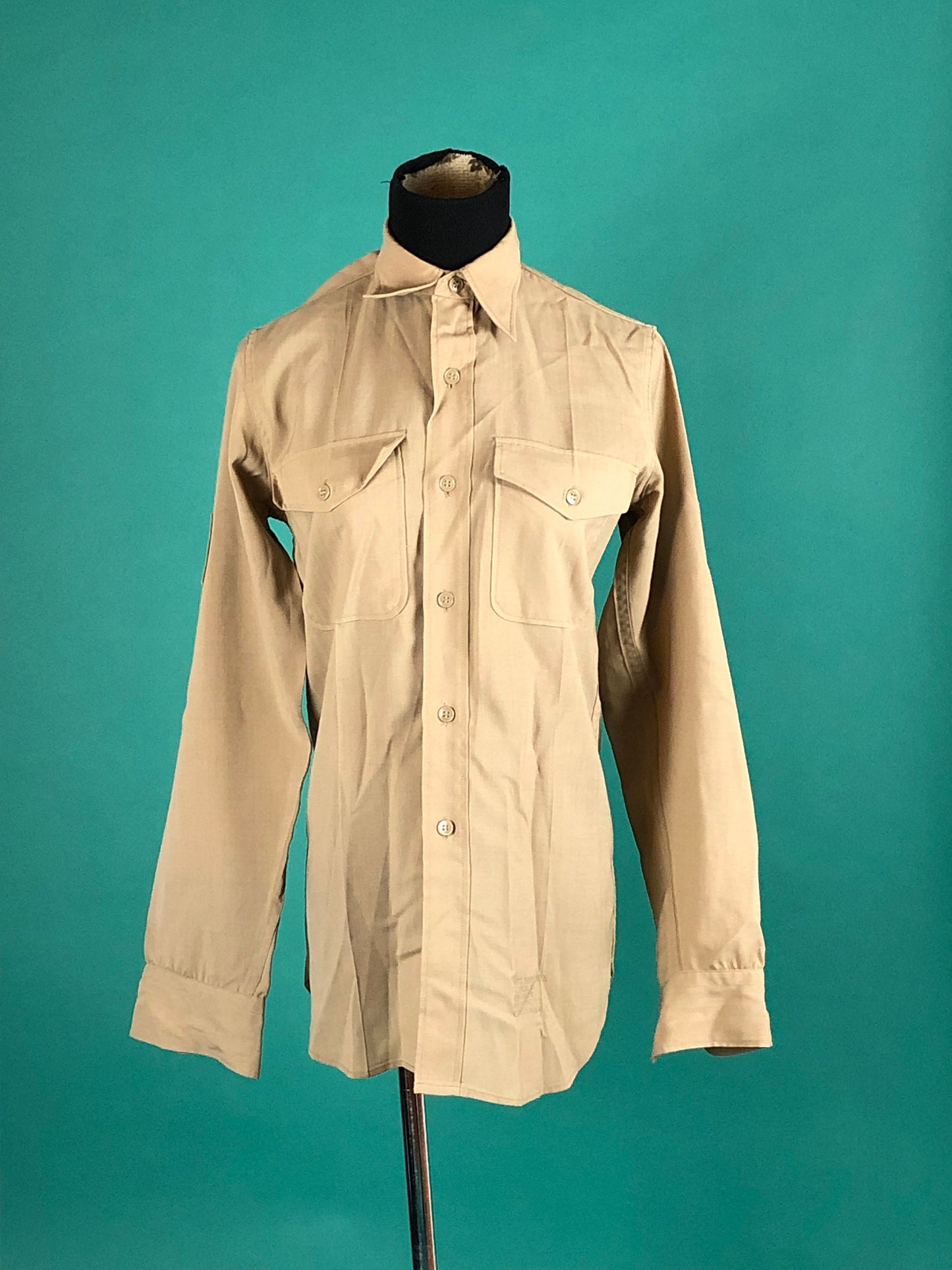 Khaki Boy Scout Army Vintage 80s Long Sleeve Button Up Pocketed Halloween Costume Size Small