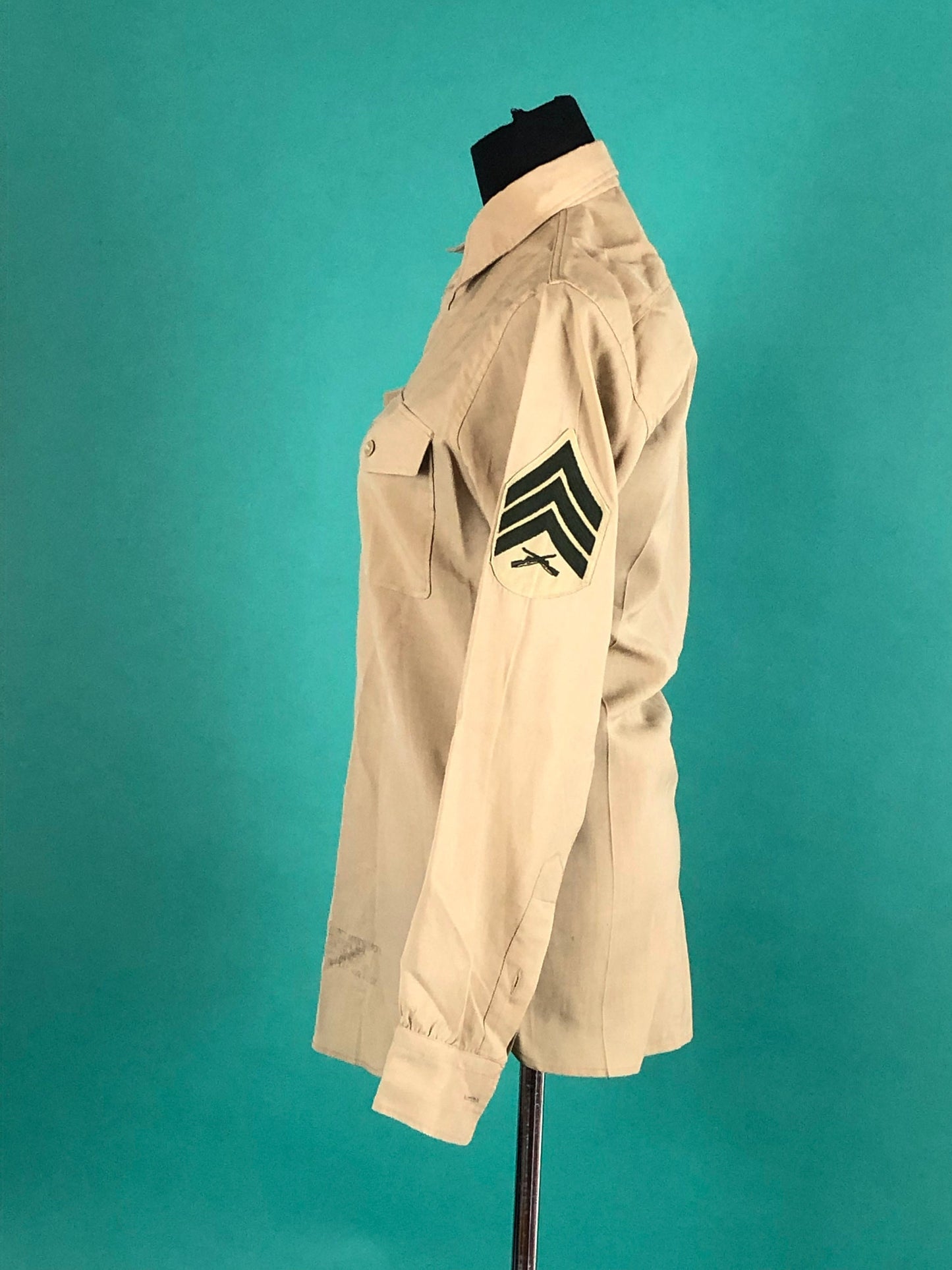 Khaki Boy Scout Army Vintage 80s Long Sleeve Button Up Pocketed Halloween Costume Size Small