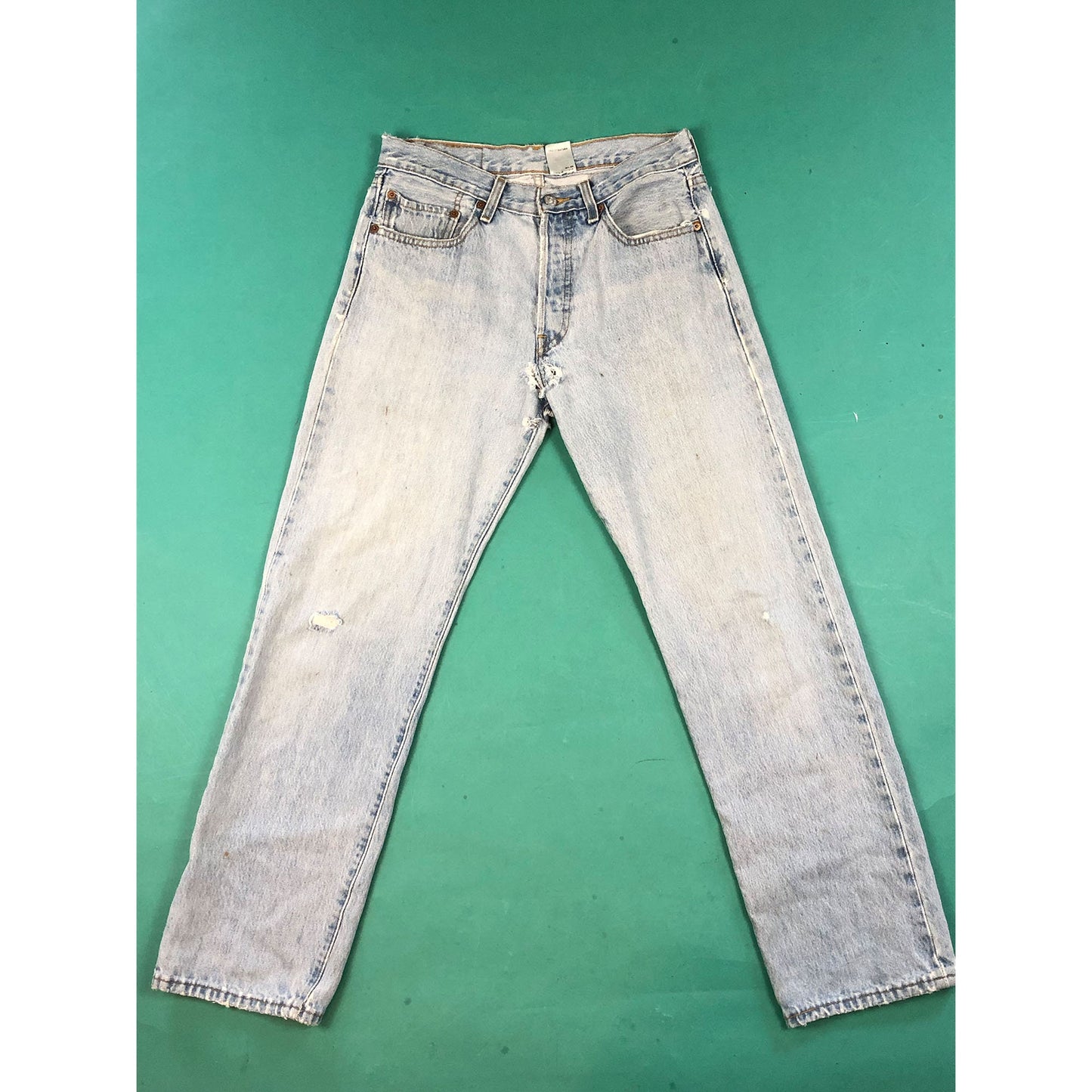 Light Wash Levi 501s Thrashed Made in USA Vintage 90s Relaxed Boyfriend Low Rise Grunge Denim Jeans 31 Waist