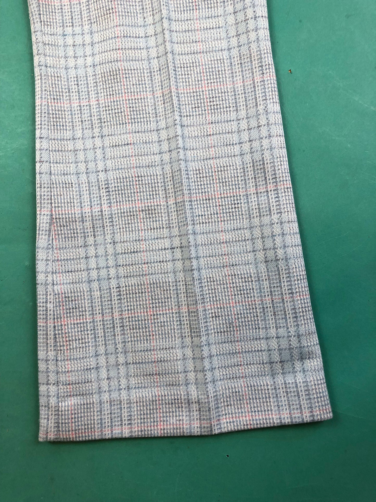 Light Blue Plaid Wide Leg Vintage 60s 70s Polyester Curvy Retro Pleated Pants