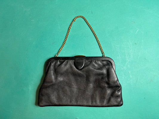 Vintage 1940s Black Ultra Soft Leather Ingber Clutch Purse