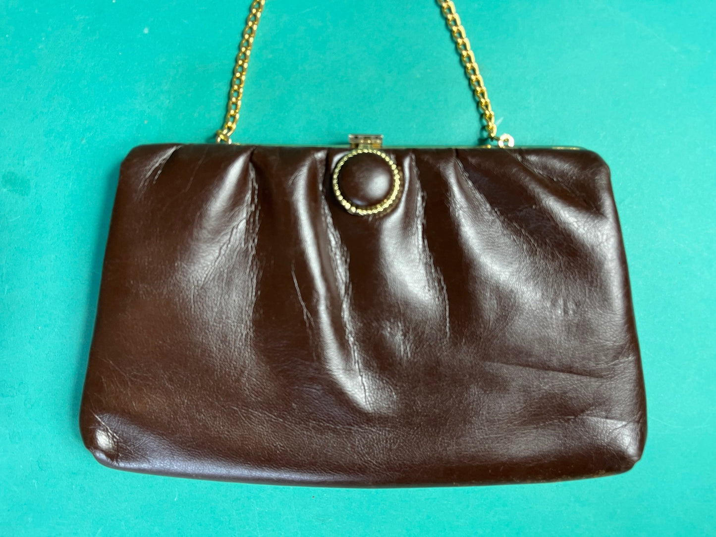 Vintage 1960s Brown Snap Clasp Retro Chain Clutch Purse