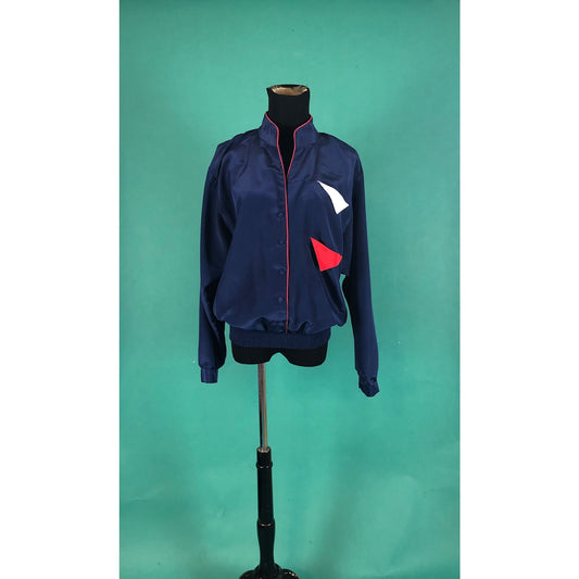 Navy Blue Vintage 70s 80s Double Pocket Square Long Sleeve Willi of California Blouse size 14